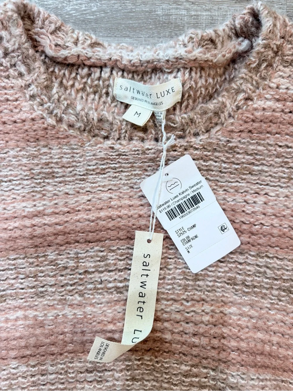 saltwater LUXE Blush Pink Striped Crewneck Sweater